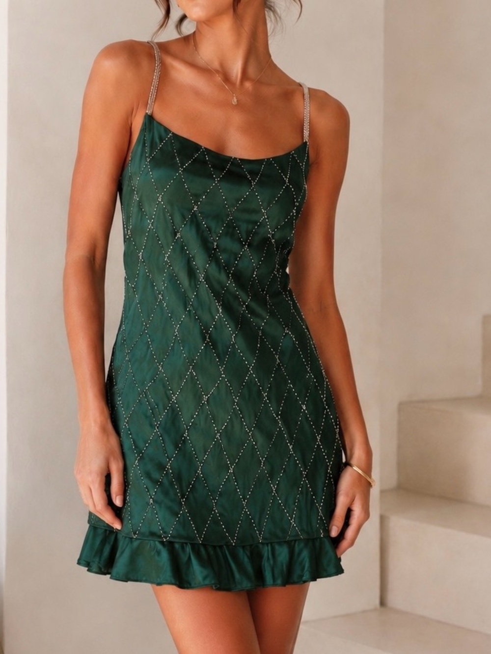 Esley Emerald 100% Silk Beaded Dress